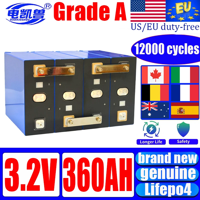 

Аккумулятор c, класс A, новый 3,2 В, 100 Ач, 340 Ач, 360 Ач, DIY 12 В, 24 В, 48 В, 3C, аккумуляторная батарея высокой мощности, беспошлинная аккумуляторная батарея