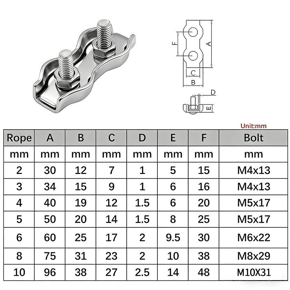 2-10PCS 304 Stainless Steel Wire Rope Clips Single/Double Clamp Cable Clamp Chuck Lock M2-M8 Cable Wire Rope Hardware Fastener