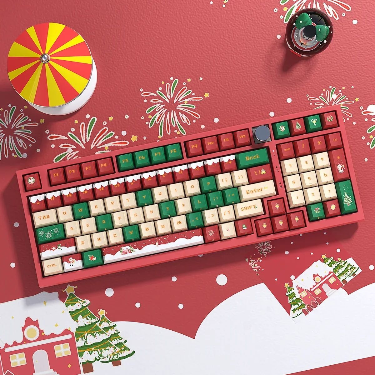 Merry Christmas Original Keycaps Original Side Engraving Height Sublimation Full Set Compatible 75/87/96 Split Spaces