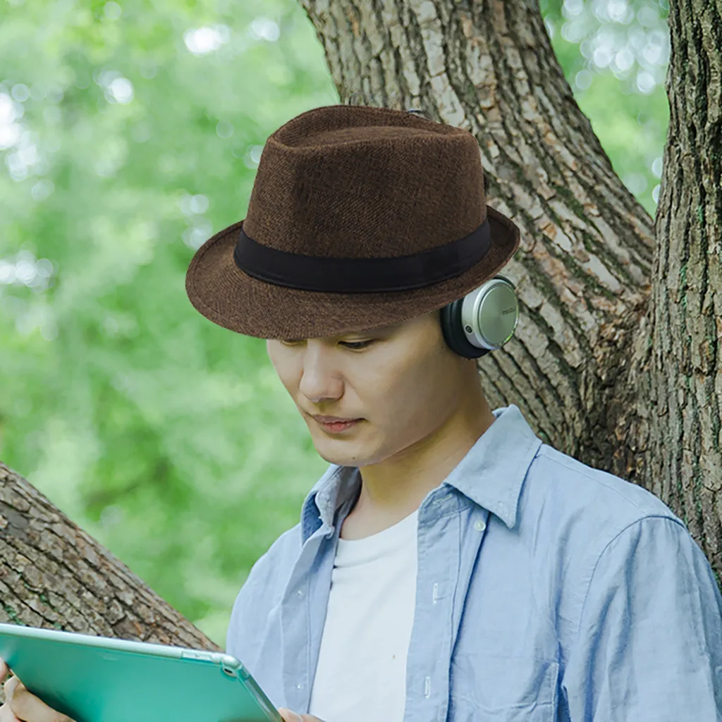 Hot Fashion Summer Casual Unisex Beach Trilby Large Brim Jazz Sun Hat Panama Hat Paper Straw Women Men Cap With Black Ribbon