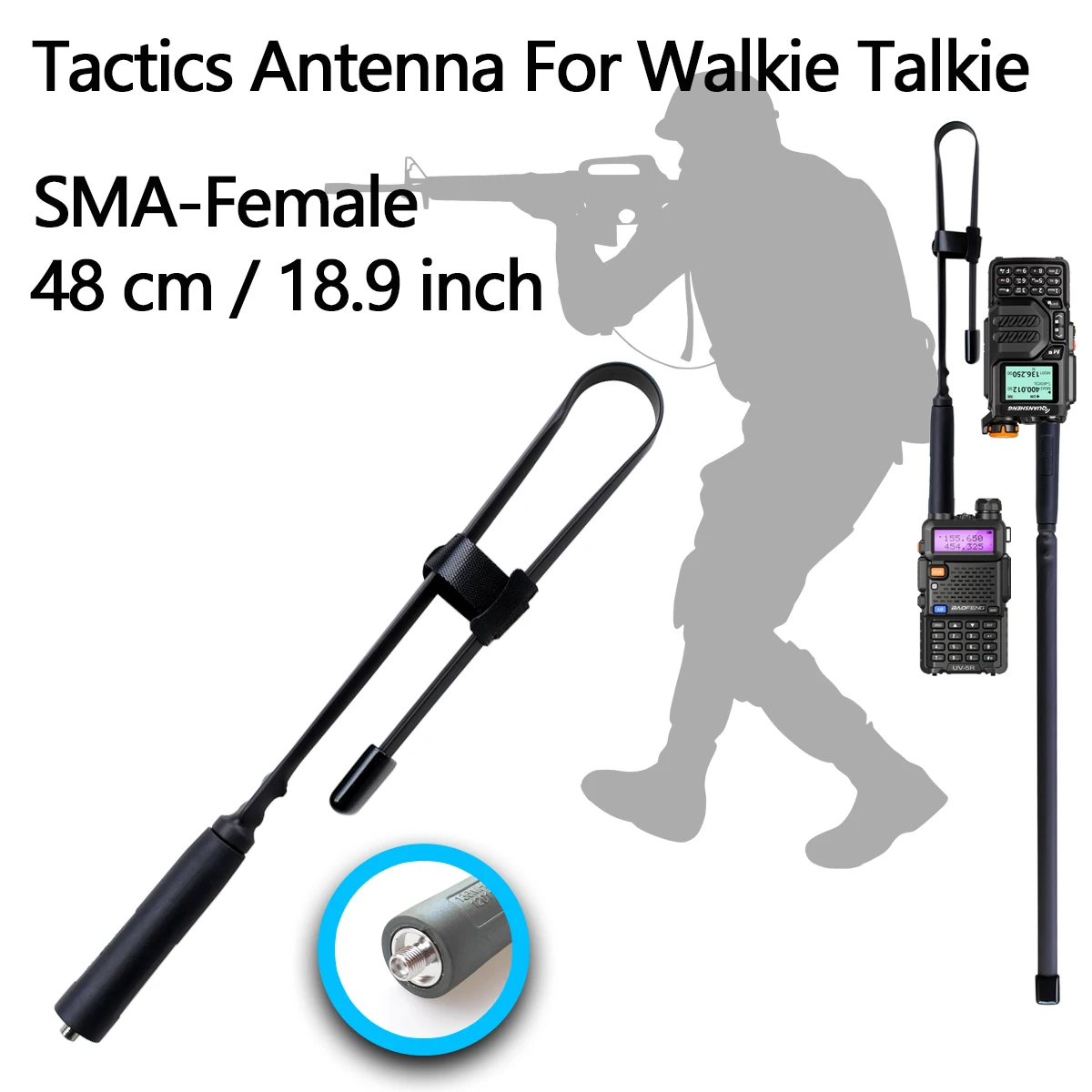 Antena tática cs 48cm sma-conector fêmea de banda dupla uhf vhf antena macia para rádio presunto baofeng quansheng wln