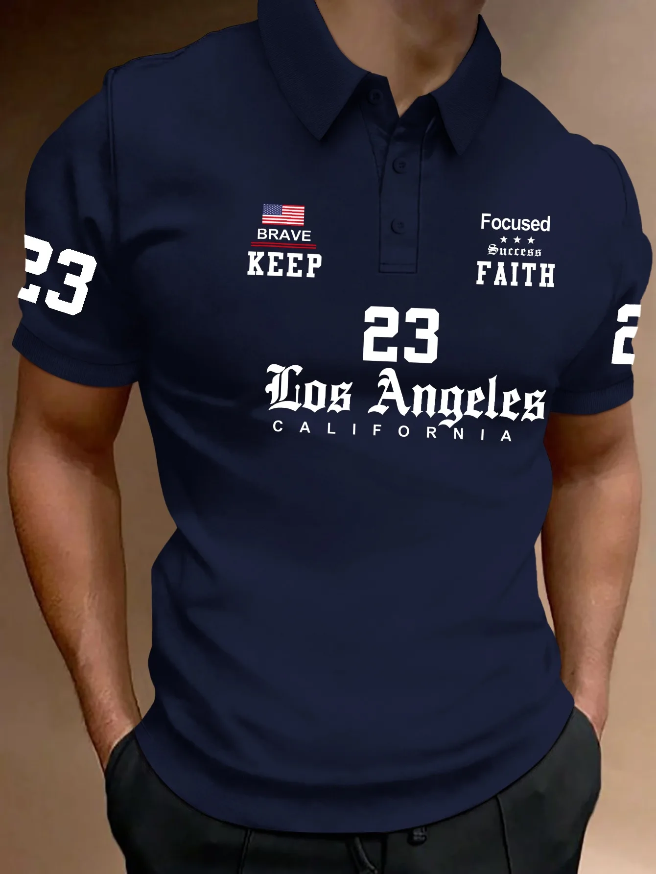 New Men's Short Sleeved Polo, Street Style English Inspirational Text Printed Polo
