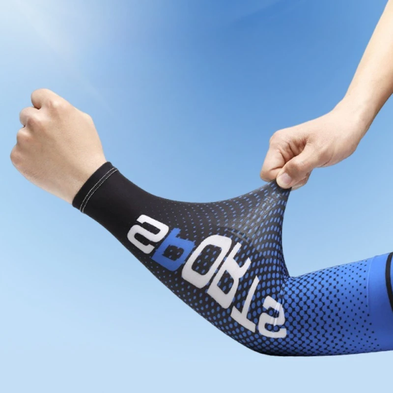 Sport Ice Arm Sleeves for Men Cycling UV Solar Cuff Breathable Summer Sun Protection Arm Cover Print Anti-Sunburn Long Sleeve
