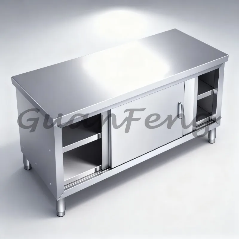 Commercial 304 Stainless Steel Kitchen Countertop Table, Workbench with Sliding Door Cabinet & Vegetable