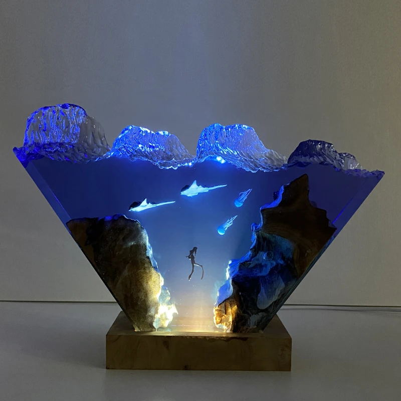 Aquarium Theme Resin Light Creative Artistic Beautiful Night Light Craft Decoration USB Table Lamp Manta Rays Jellyfish