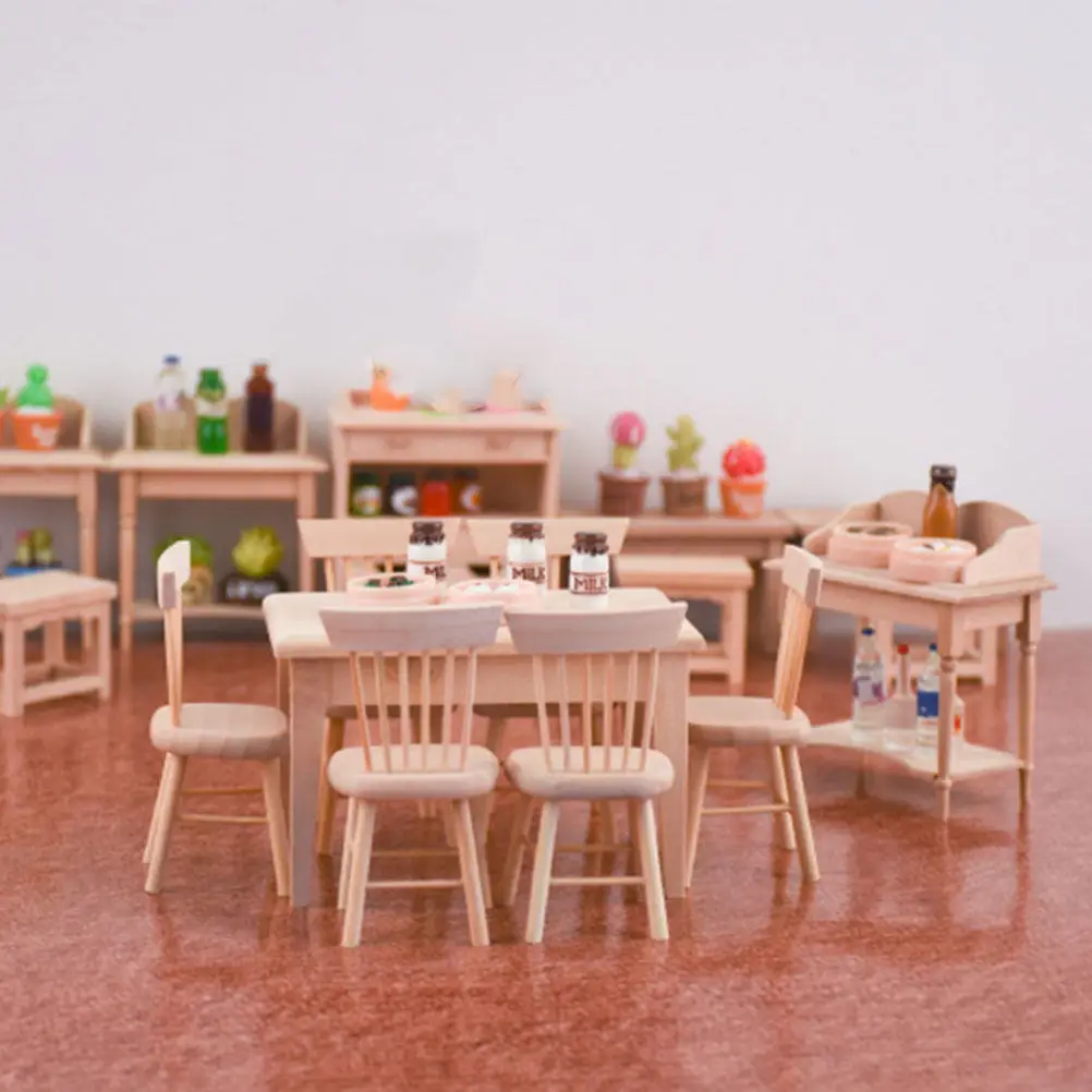 4Pcs Mini Wooden Chair Ornament Set Premium Solid Wood Desktop Decor for Dollhouse Living Room Layout Micro