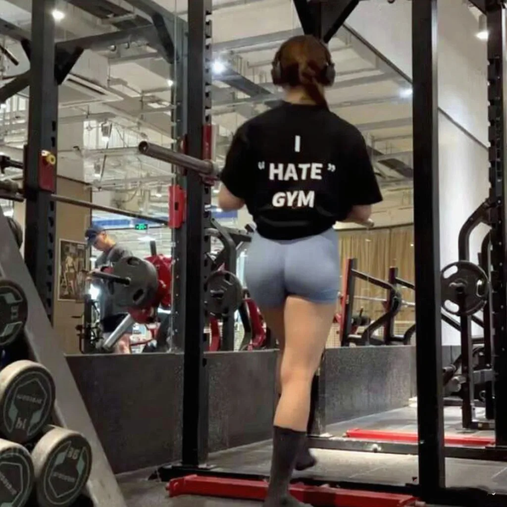 I Hate Gym Funny Slogan Letters Printing Unisex T Shirts Loose Cotton Short Sleeve Summer Casual Tops 2026 Fashion Crewneck Tees