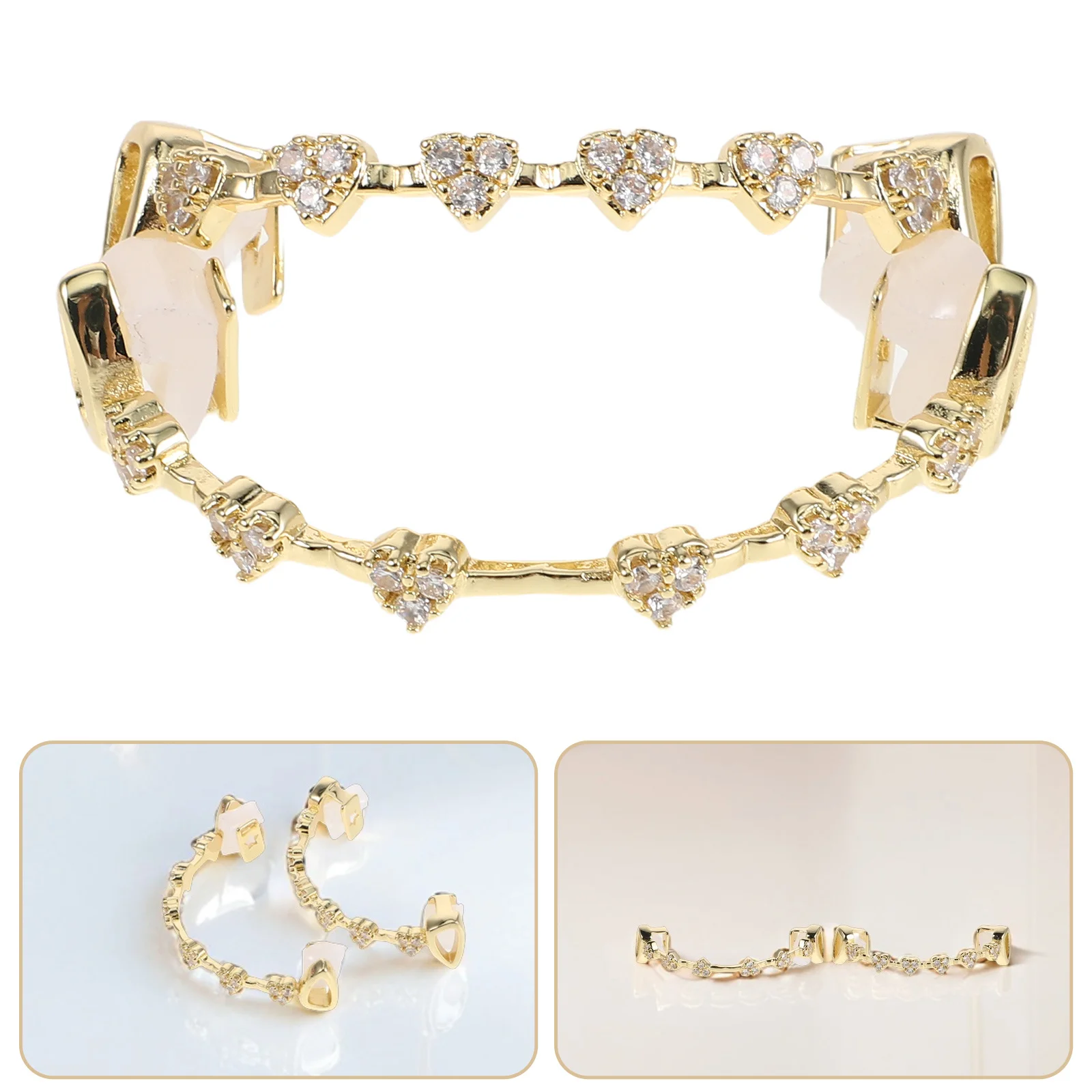 

1 set 1 Set Flat Gold Plated Rhinestone Tooth Cap Mouth Grill For Hip Hop Punk Party Costume Jewelry Accessory Fake Teeth Decor