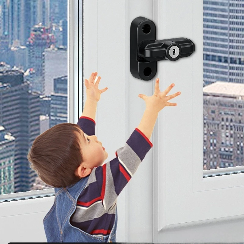 2PCA Key Locked T Style Plastic Steel Window Latch Anti Theft Anti Opening Window Lock Buckle For Casement Window