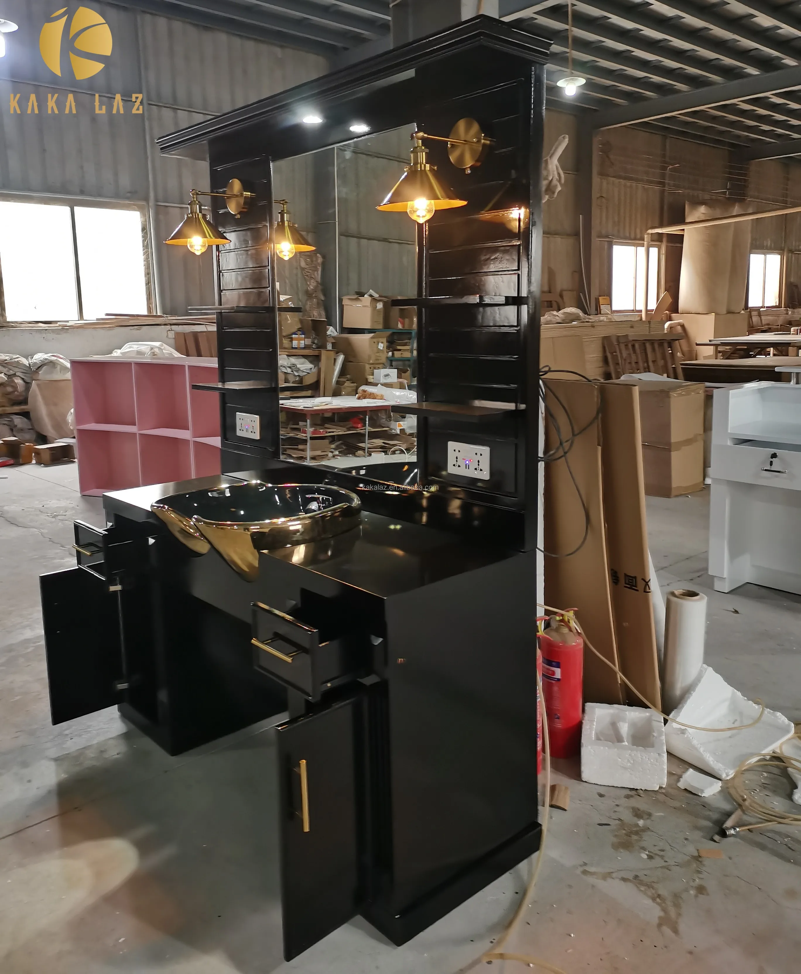 Estação do espelho lateral único dos mobília do salão de beleza das estações do barbeiro com unidades de lavagem