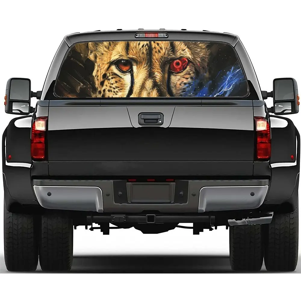 Red Eyed Lightning Cheetah Car Rear Windshield Sticker Truck Window See Through Perforated Back Window Vinyl Decal Decoration