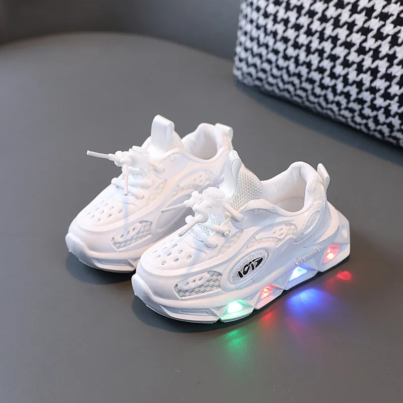 2023 Boys New Cartoon Sneakers Children Baby  Spring Breathable Mesh LED Luminous Sports Shoes Kids Casual Autumn Light Up Shoes