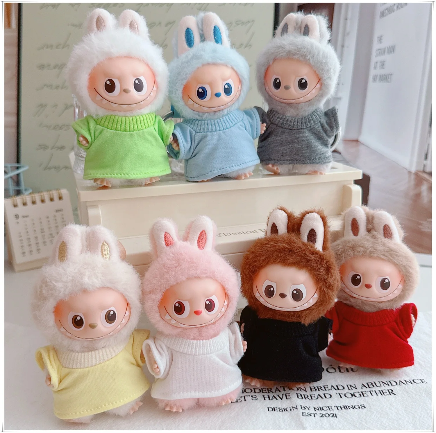 

10-17cm Kawaii Labubu Clothes Cute Cartoon Pure Color Mini Soft T-shirt Idol Doll Clothes Accessories Toys for Girls Gifts