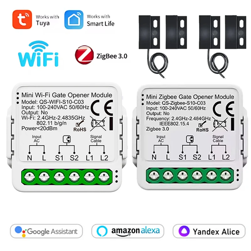 Tuya WiFi Zigbee Smart Garage Door Opener Controller 110V-240V Motorized Voice Control Gate Opener Module for Smart Life