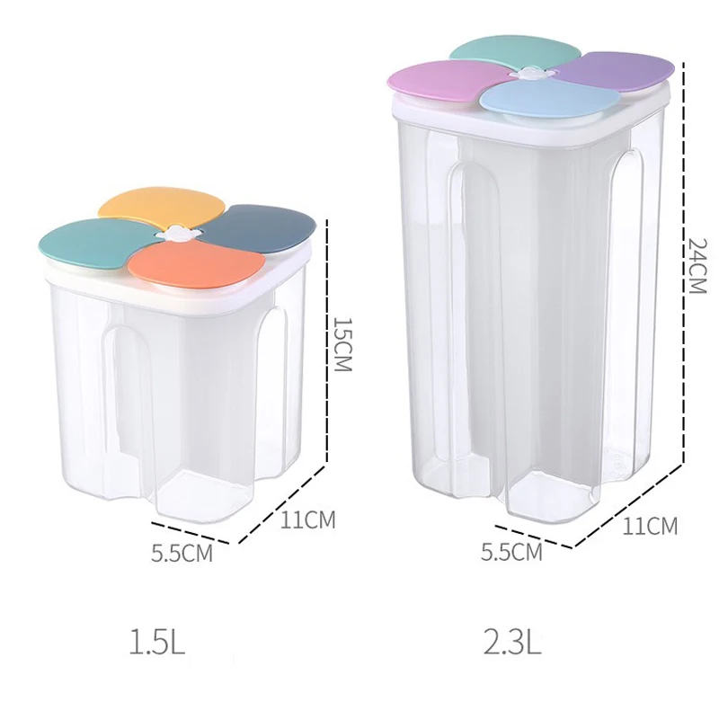 Kitchen Cereals Storage Box Plastic 4 Grids Sealed Jars 1.5L/2.3L Food Container Moisture-proof Grain Tank Keep Fresh Box