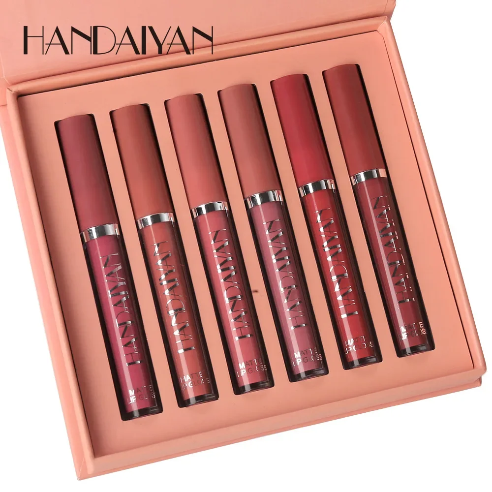 HANDAIYAN 6 Pieces Liquid Lipstick Set Nude Colors Moisturize Waterproof Long-lasting Plump Delicate  Lipstick Daily Wear Makeup