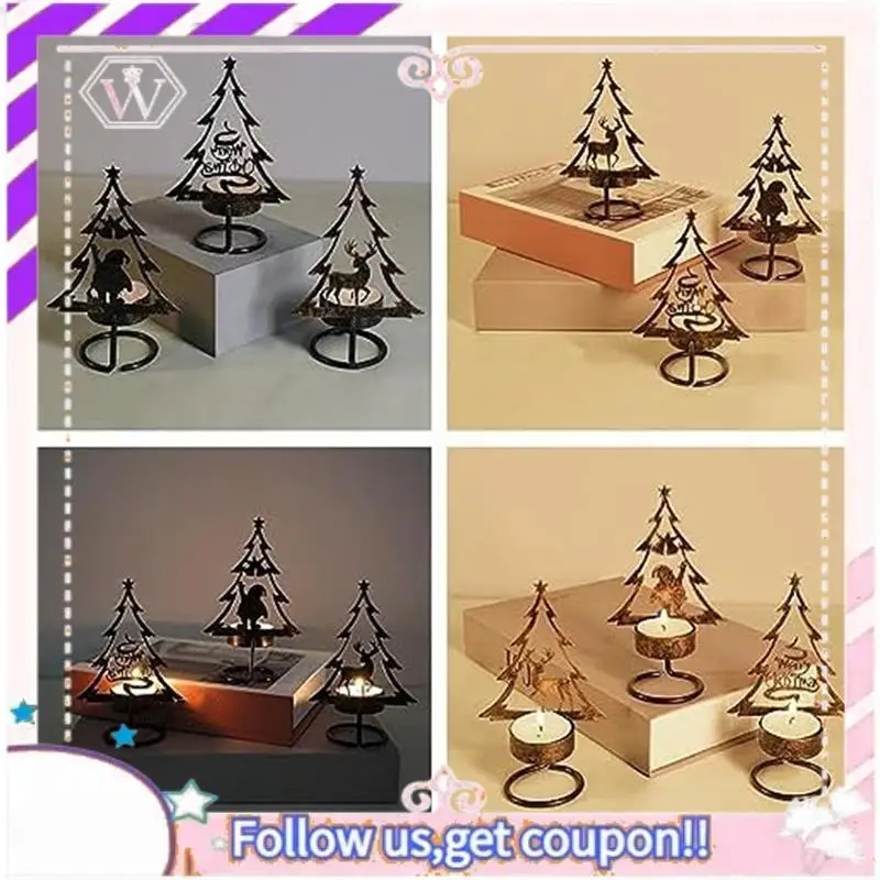 Y74A-حامل شموع معدني عيد الميلاد ماتيل الجدول محور الرنة شجرة عيد الميلاد سانتا كلو عشاء الشاي حامل مصباح سهل إنستا #5