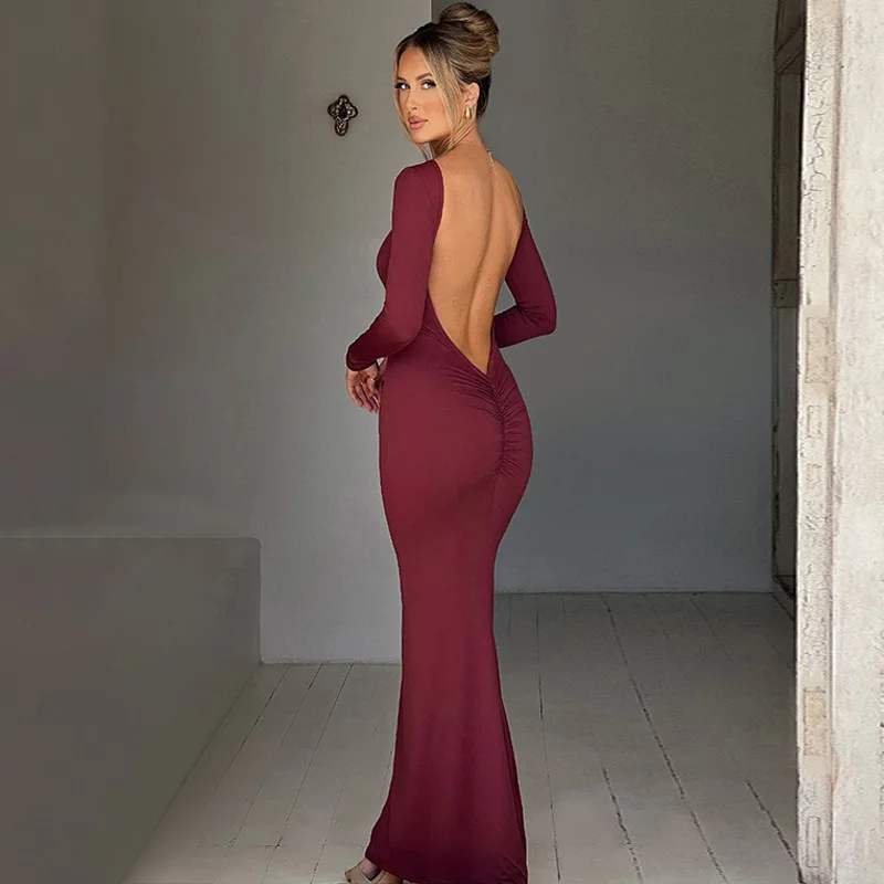 Le nuove donne di alta qualità in europa e negli stati uniti Slim a maniche lunghe backless sexy package hip dresses nuovi abiti di stile