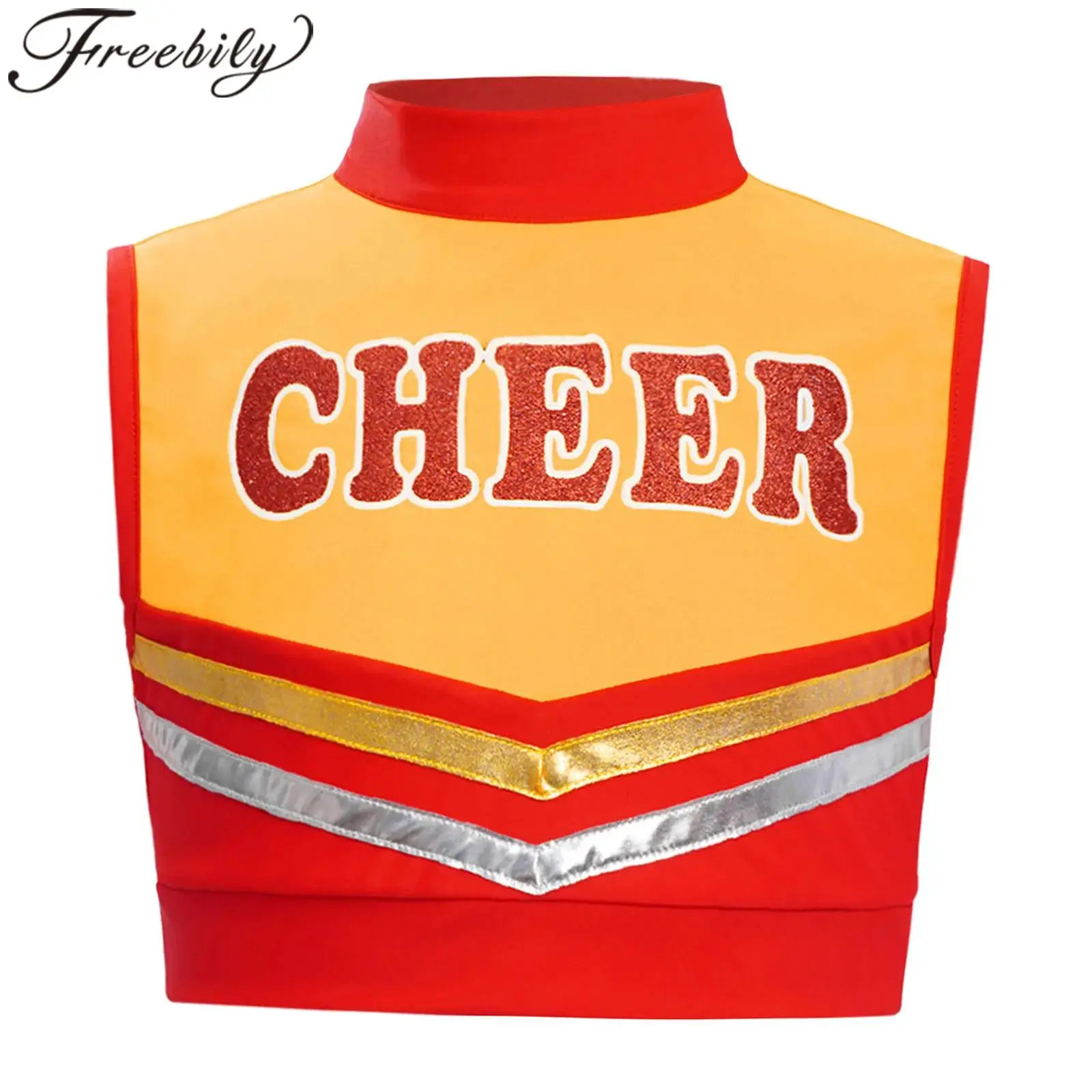 

Children's Sleeveless Vests Letters Printed Cheerleading Crop TopKids Girls Tops Jazz Cheer Dance Cheerleader Costume Dancewear