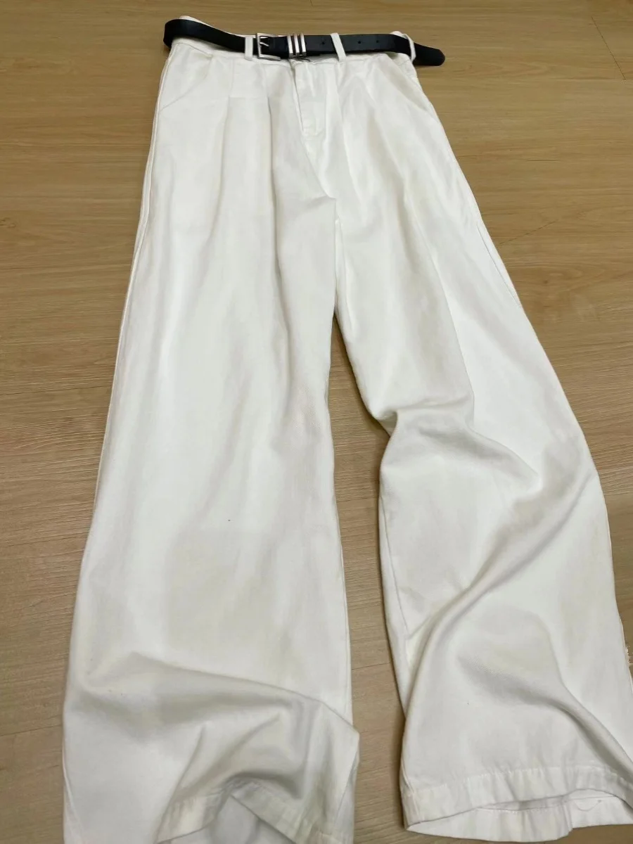 

Белые мужские джинсы с широкими штанинами, весна-осень, свободный прямой крой, в стиле High Street, повседневные, молодежные, удлиненные брюки