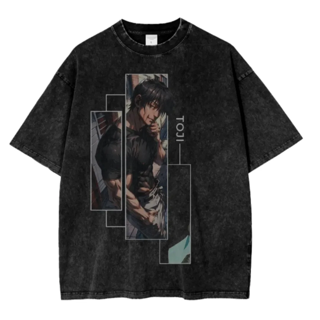 

Jujutsu Kaisen Toji Fushiguro Anime Print Washed T Shirt 2026 Summer Men Women Oversized Streetwear Cotton Short Sleeve Tee