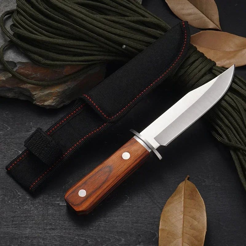 Hot Sale Stainless Steel Fixed Blade Knife Outdoor Straight Knife wood handle Tactical Survival  Hunting Camping Knives EDC Tool