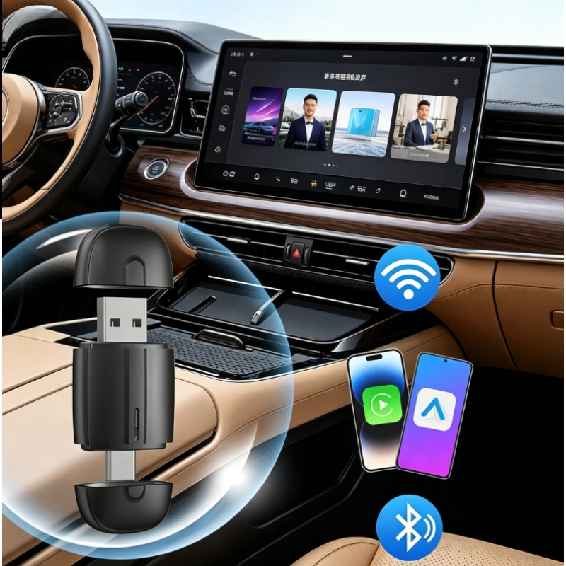 2026 NEW 2 in 1 CarPlay Adapter Wireless CarPlay Android Auto Adapter Wired to Wireless Converter for Automotive