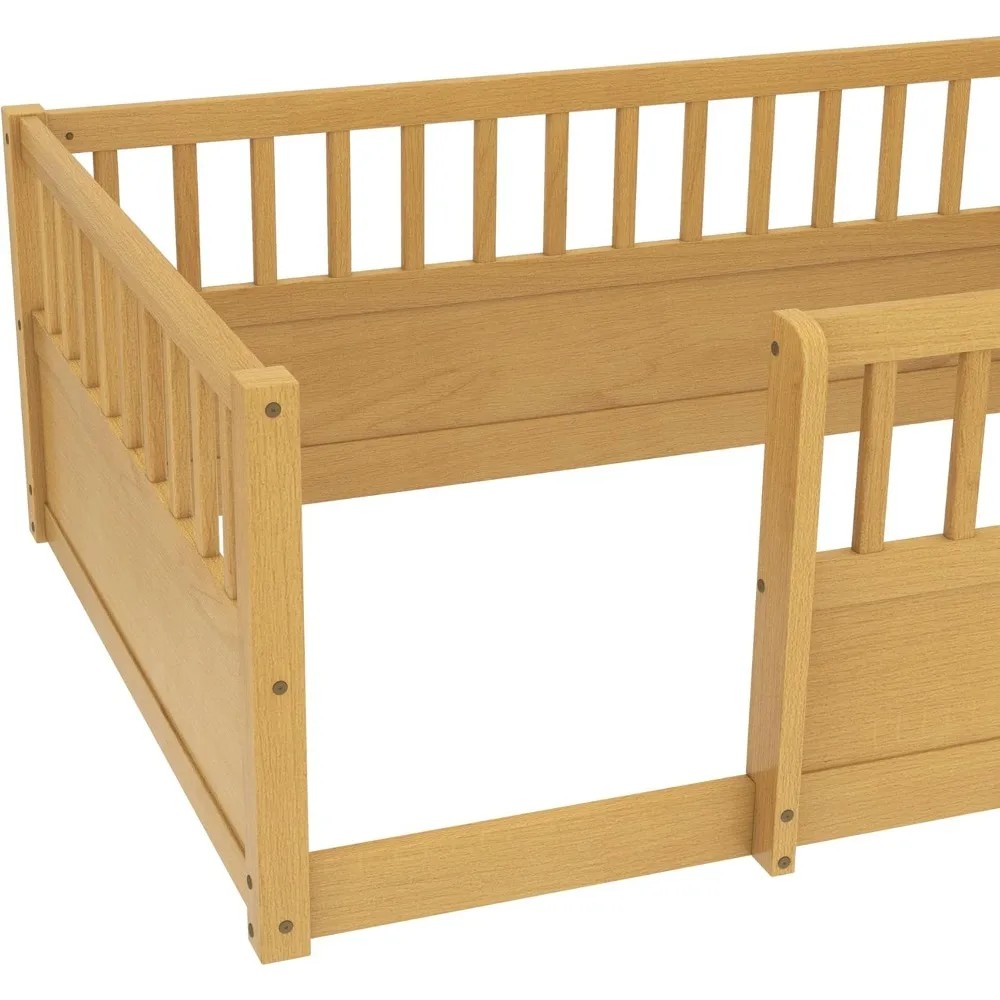 إطار سرير أرضي مزدوج الحجم من Bellemave، 19.6 إطار سرير مونتيسوري خشبي عالي السياج، سرير مزدوج بطابقين منخفض إلى الأرض، لا #5