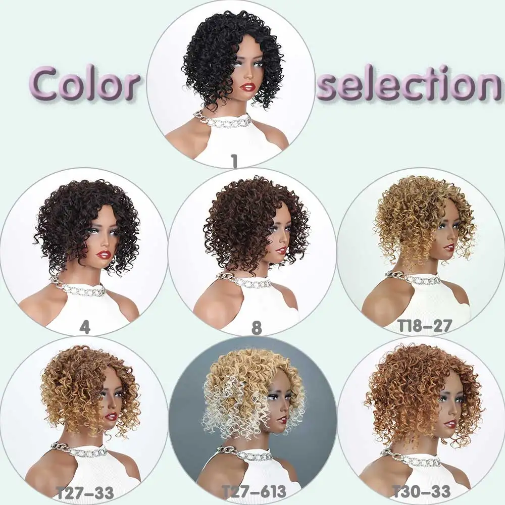 Curly Lace Wigs hair toppers for Black Women 7Inch Soft  Black Kinky Curly Afro Wig Middle Part Wig  Full and Soft Synthetic Wig