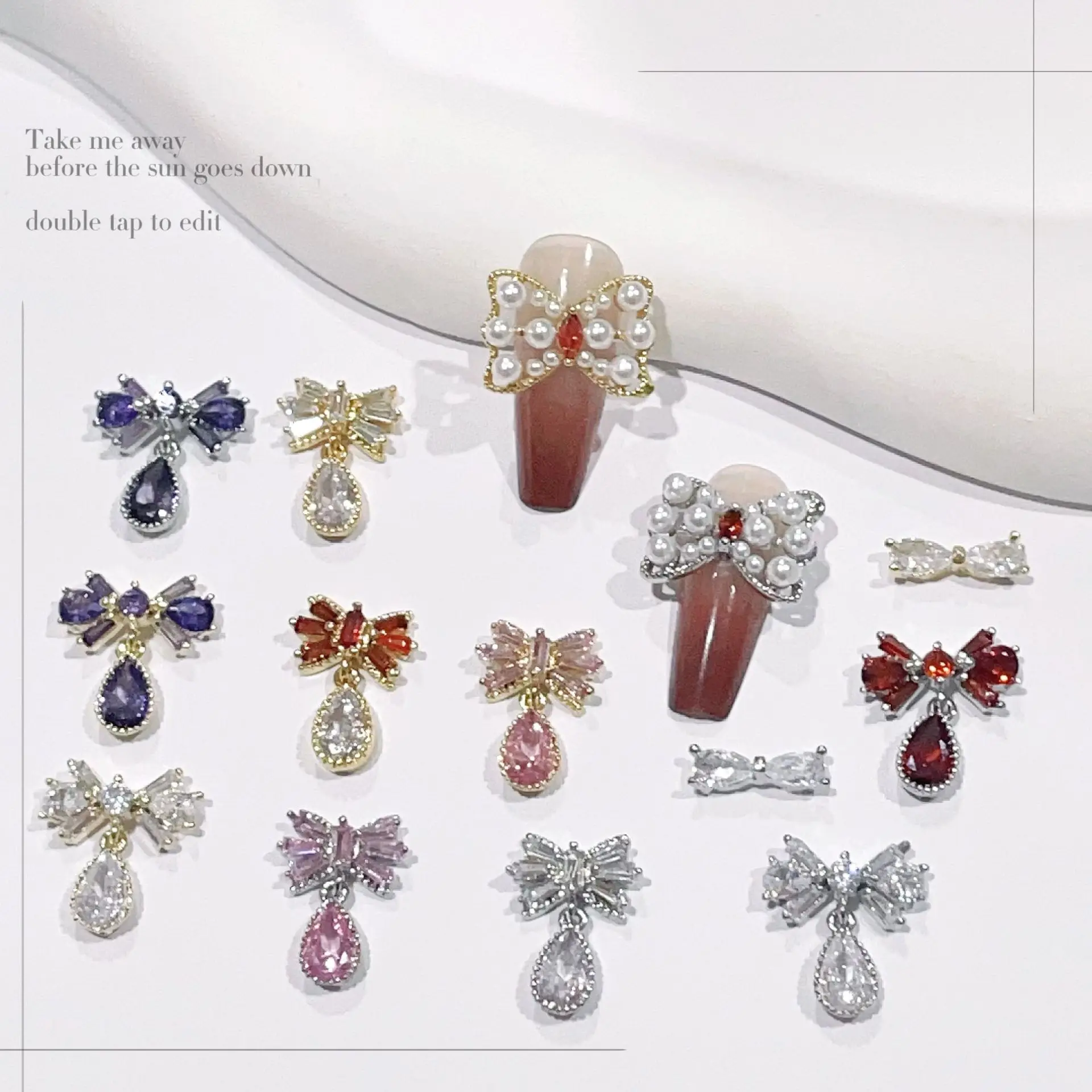 6PCS Bunte Kristall Bogen Nagel Zirkon Prinzessin Perle Anhänger Nagel Dekoration Zubehör Nagel DIY Werkzeuge für Hochzeit