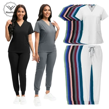 Niaahinn 패션 의료 유니폼, 통기성 스크럽, 탑 조거 세트, 남성 병원 의사, 편안한 작업복, 핫 세일
