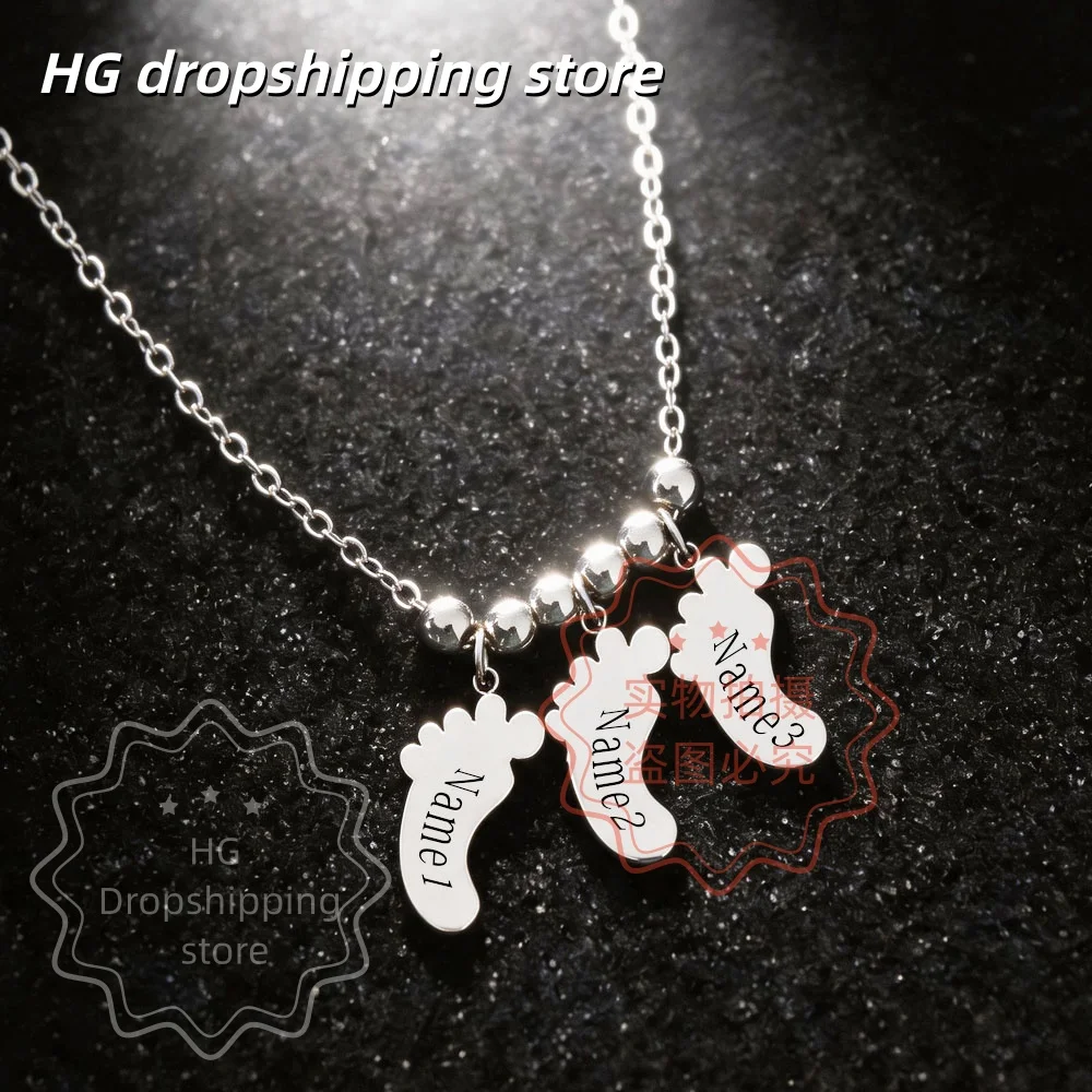 Custom Name Footprint Necklace Child Baby Boy Girl Chain Family Couple Gold Color Pendant Stainless Steel For Birthday Memorial