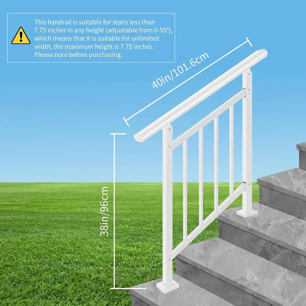 Metal Stair Railing with Kit, 3-Step Handrail for Outdoor Steps, Wrought Iron Railings