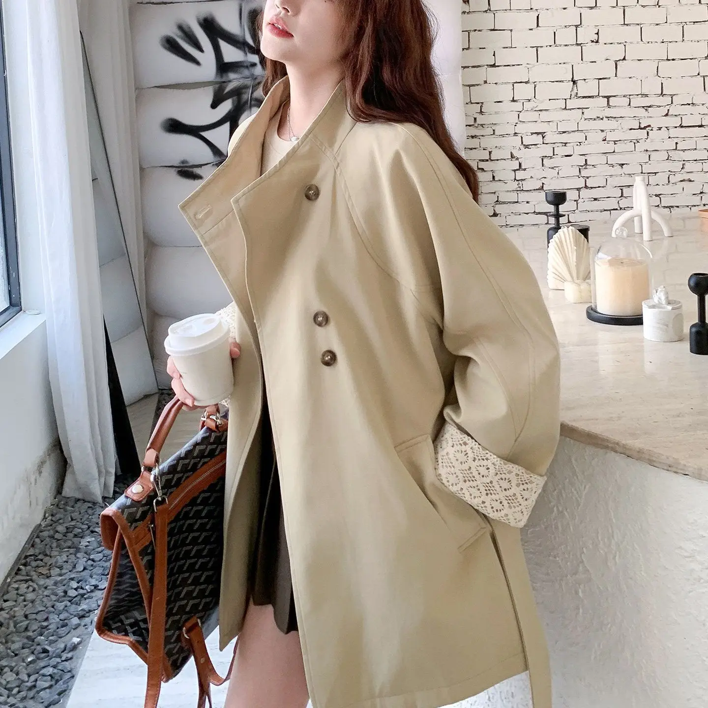 

Short Stand-up Collar Trench Coat for Women, New Autumn Style 2025 British Style Jacket