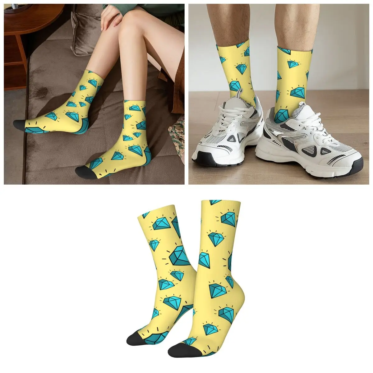 Classic Diamond Pattern Socks Harajuku Super Soft Stockings All Season Long Socks for Unisex Valentine's Day Gifts