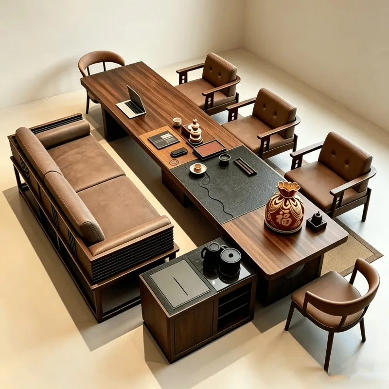 Solid wood custom tea room, ash wood high-end tea table, North American black walnut tea table