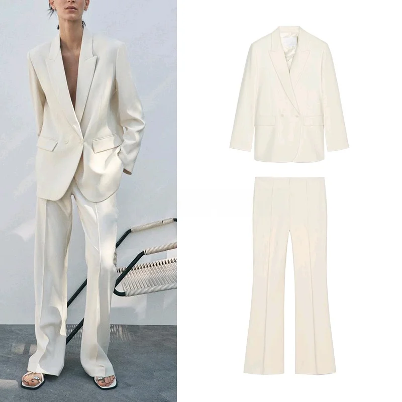 

Double-Button Commuter Long-Sve Suit Jaet 2380677 Simple Loose Wide Leg Pants 2386677 Polyester Fiber Summer Workwear