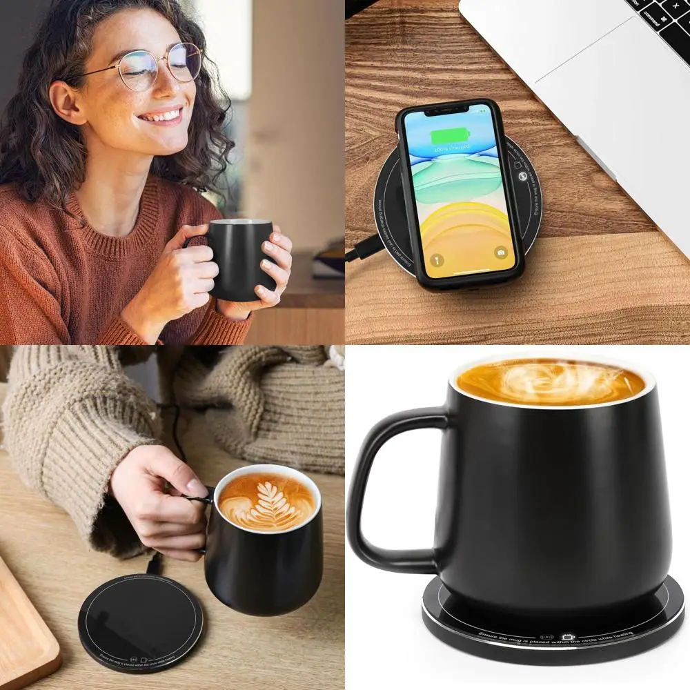 

Warm Cup Coffee Mug Warmer Set - Smart Stable Constant Temperature 131°F, 15W Wireless Charging, 12.8 oz Capacity - Supports USB