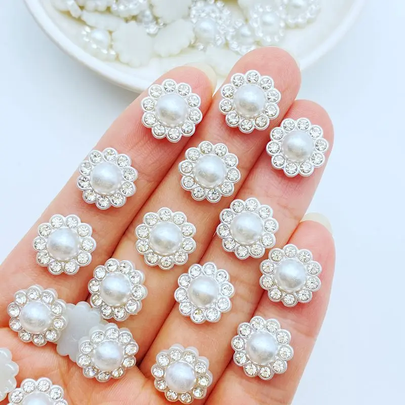 50pcs 3D Resin White Beads Nail Charms Flower clock Nail Parts Accessories Kawaii DIY Nail Art Decoration