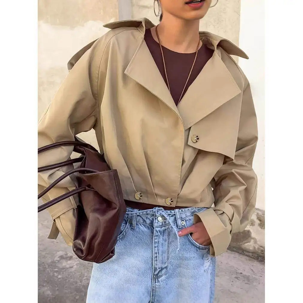 

Autumn Suit Collar Windbreaker Coat Casual Jaet Women Loose Fit Long Sve ort Length Chinese Sle Clothing