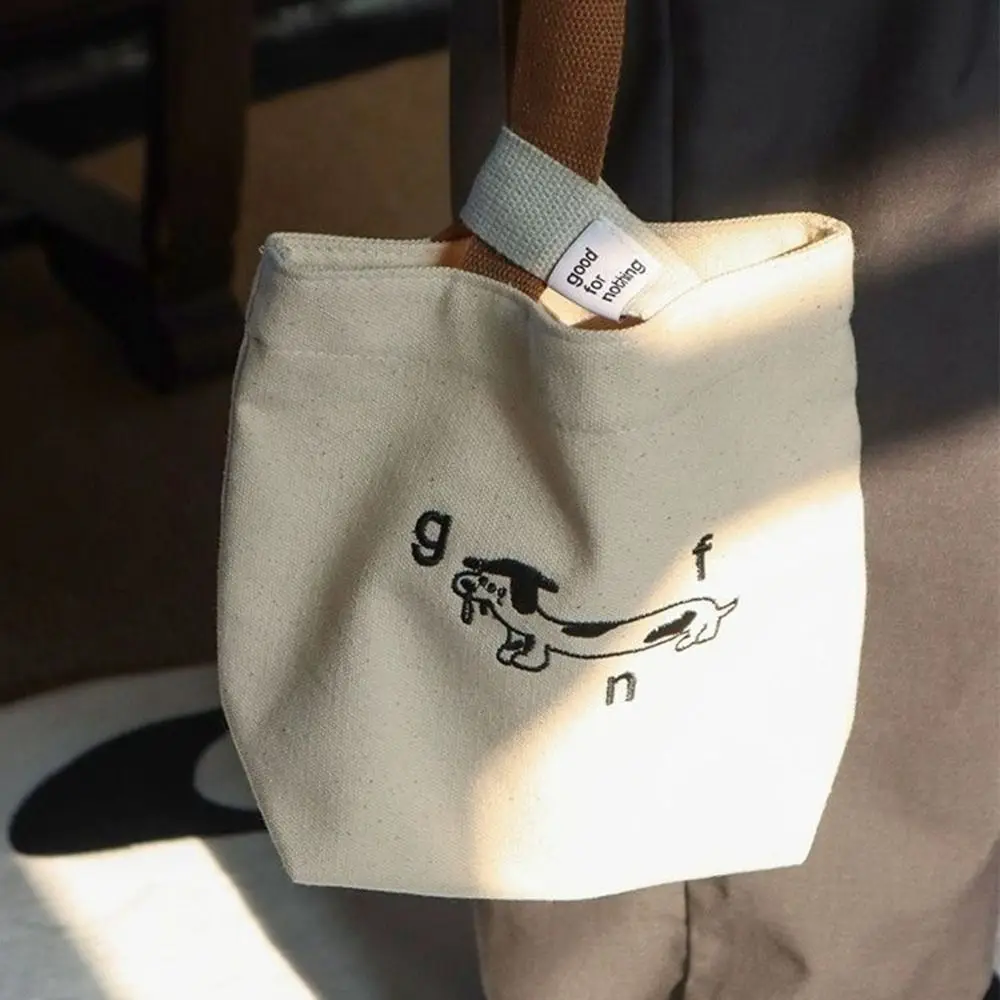 

Simple Dog Embroidery Puppy Canvas Bag Printing Cute Canvas Handbag Japanese Style Cartoon Small Tote Bag Girls