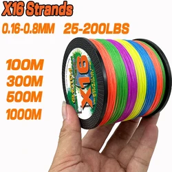 GHOTDA NEW X16 Braided Fishing Line Extreme Strong Anti Bite Wire Strength Test 11.3KG-91KG  Saltwater Weave Cord 100-1000M