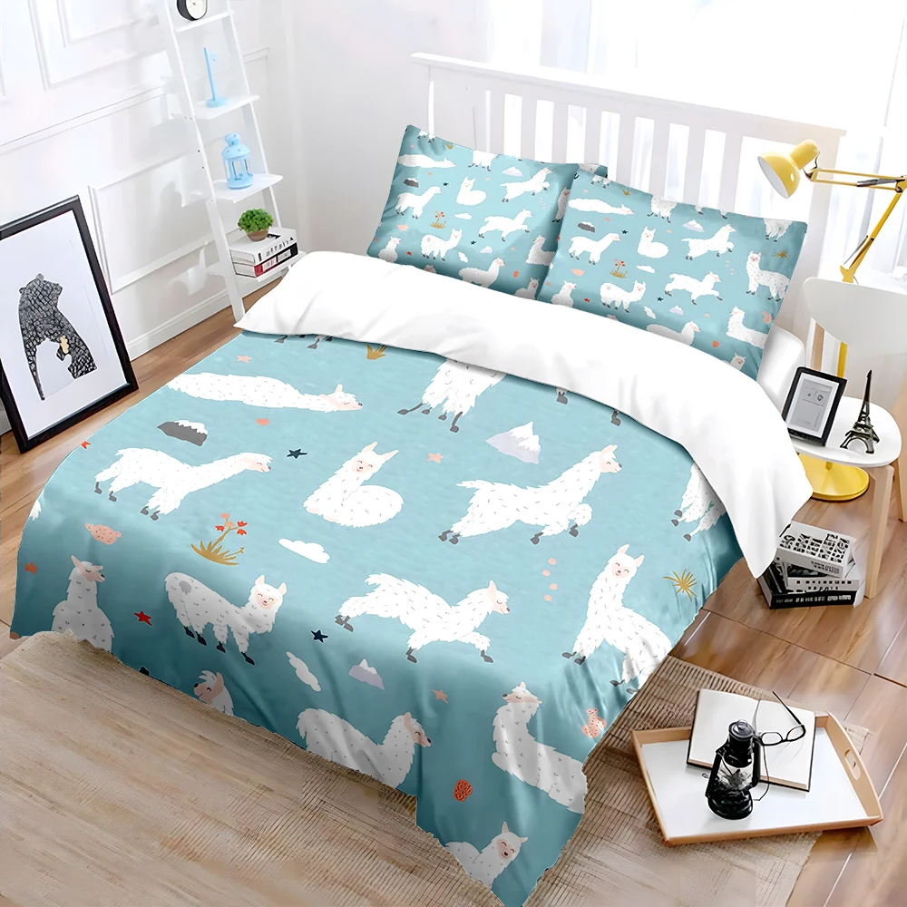 3PC Cute alpaca pattern background Print Bedding Set 1 Duvet Cover 2 Pillowcases for Adult and Children Luxury Gift Full Size