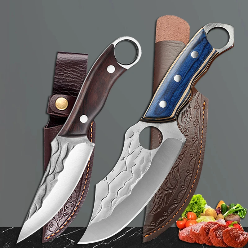 

Forged Meat Cleaver Stainless Steel Kitchen Knives Butcher Knife Boning Knife Fishing Barbecue Cooking Cutter with Sheath