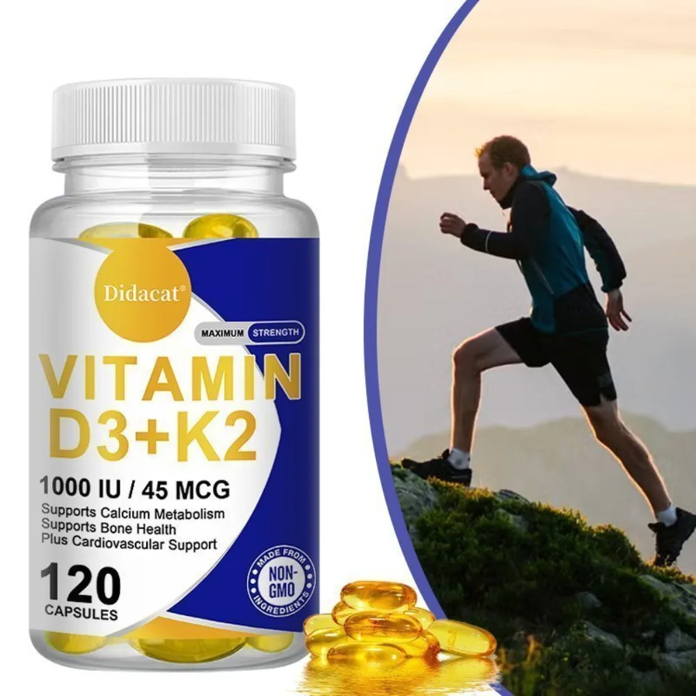 Vitamin D3 K2 1000 IU 45mcg - Maximum Strength, Supports Calcium Metabolism, Bone and Cardiovascular Health