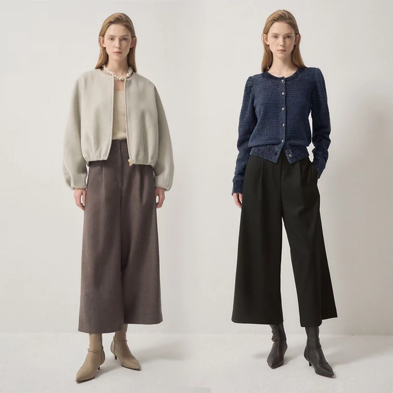 

Winter New Wide Leg Pants Loose Casual Trousers Women's Seven-Footers Flared Pants Korean Sle Commute Simple Folded