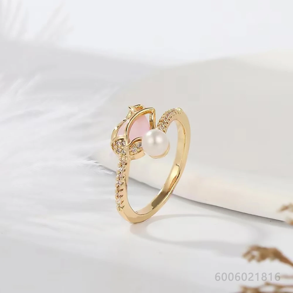 925 Sterling Silver White/Pink Stone Pearl Open Ring For Women Men Grace Jewelry Trend Fashionable Birthday Party Gifts