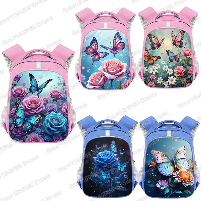 

Watercolor Painting Rose Butterfly Print Pink Backpack Kids Kindergarten Bag Children School Bags Bookbag School Backpacks