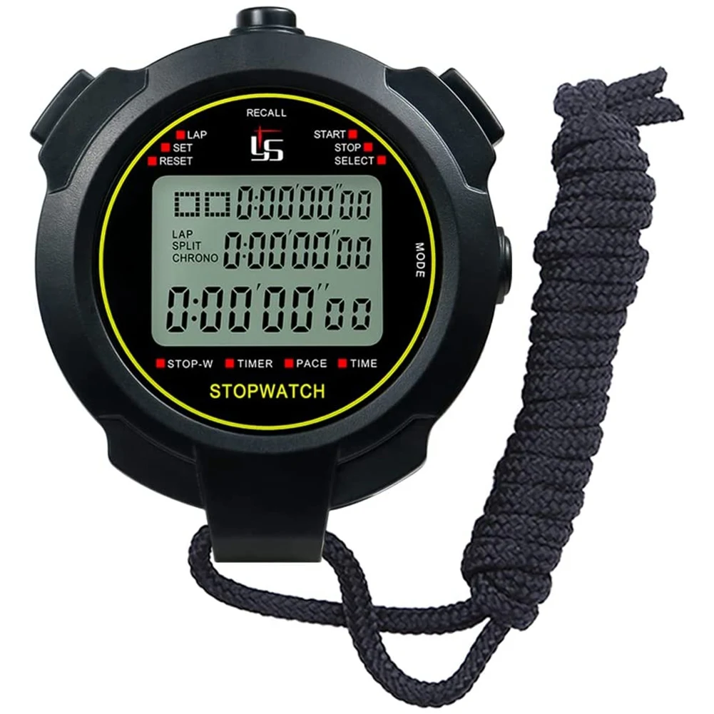 Digitale Sport Stopwatch, 10lap/Split Memory Stopwatch Count Down Timer, Grote Display Waterdichte 12/24 Uur Klok