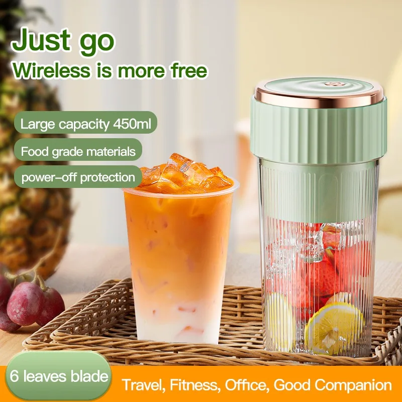 450ml Juice Blender 6 Blades Portable Fruit Juicer Blender Rechargeable Juice Extractor Mini Speed Blender